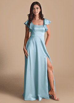Azazie Bondi Bridesmaid Dresses Sky Blue A-Line Bow Metallic Satin Dress image5
