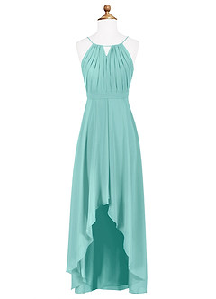 Azazie Oaklynn Junior Robe Trapèze en Mousseline de soie Plissée Aqua image6