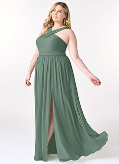 Azazie Elvira Bridesmaid Dresses Eucalyptus A-Line Pleated Chiffon Dress image9