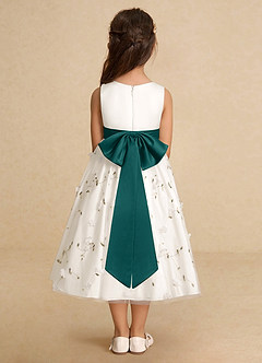 Azazie Pollie Blumenmädchenkleider A-Linie Schleifen Tüll Kleid Elfenbein Pfau image6