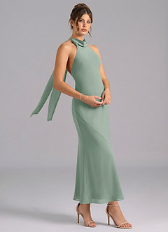 Azazie Velli Bridesmaid Dresses Silver Sage Mermaid High Neck Chiffon Dress image3