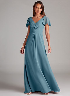 Azazie Soren Brudtärnklänningar Klänning av A-Linje i Chiffong Ruched Moody Blue image3