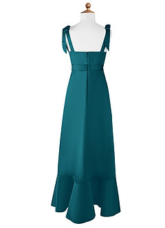Azazie Barbara Junior Ink Blue A-Line Bow Matte Satin Dress image7