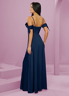 Barbie ♥ Azazie Jurken voor bruidsmeisjes Jurk van Stretch Satijn met A-Lijn Off the Shoulder Donkere Marine image9