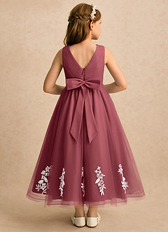 Azazie Rylie vestidos de niña de las flores Vestido Merlot de Tul de Línea A con Encaje image1