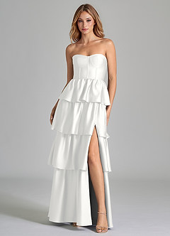 Azazie Faye Bridesmaid Dresses White A-Line Ruched Stretch Satin Dress image4