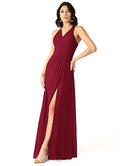 Azazie Danica Bridesmaid Dresses Burgundy A-Line Pleated Chiffon Dress image3