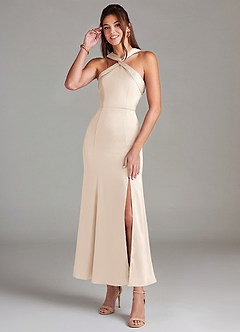 Azazie Rue Abiti da Damigella Abito Sirena in Raso Elasticizzato Plissettato Alabastro Bianco image1