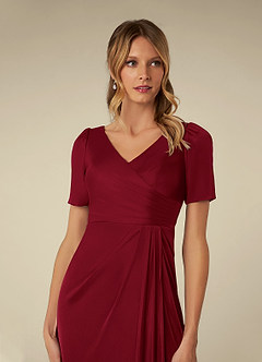 Azazie Bessie Mother of the Bride Dresses Burgundy A-Line Pleated Mesh Dress image6