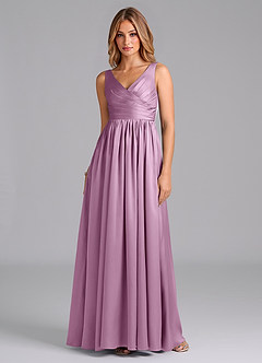Azazie Keyla Bridesmaid Dresses Wisteria A-Line Pleated Stretch Satin Dress image1