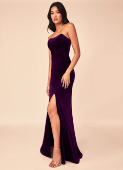 Azazie Nereda Bridesmaid Dresses Grape A-Line Strapless Velvet Convertible Dress image3