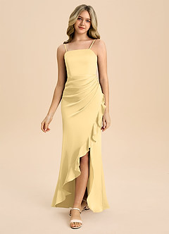 Azazie Buzzy Junior Butter Sheath Pleated Stretch Satin Dress image5