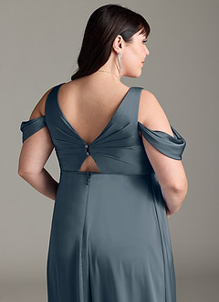 Azazie Rhea Maternity Bridesmaid Dresses A-Line Off-The-Shouler Pleated Stretch Satin Floor-Length Dress image13