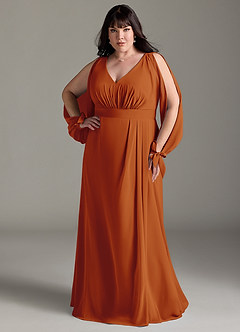 Azazie Matilda Bridesmaid Dresses Paprika A-Line Long Sleeve Chiffon Dress image9