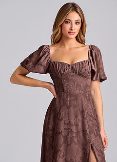 Azazie Mirian Bridesmaid Dresses Espresso A-Line Sweetheart Neckline Floral Burnout Dress image7