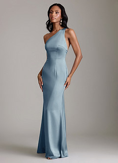 Azazie Voni Suknie dla druhen Syrena Jedno ramię Satyna elastyczna Do ziemi Sukienka image6