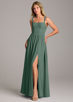 Azazie Rosaline Bridesmaid Dresses Sea Moss A-Line Side Slit Chiffon Dress image3