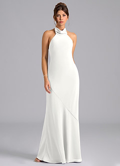 Azazie Velli Robes de demoiselle d'honneur Robe Sirène en Mousseline de soie Col Haut Blanc image6