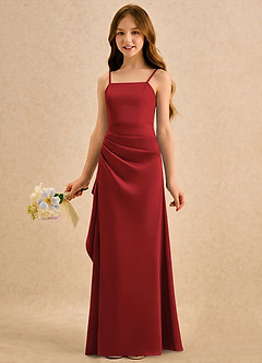Azazie Cannoli Girls Formal Flower Girl Dresses Pomegranate A-Line Pleated Stretch Satin Dress image3