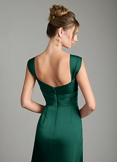 Azazie Filippa Bridesmaid Dresses Emerald A-Line Pleated Stretch Satin Dress image6