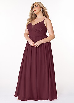 Azazie Rayna Brautjungfernkleider A-Linie V-Hals Gefaltet Chiffon Kleid Cabernetrot image3