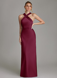 Azazie June Bridesmaid Dresses Mulberry Sheath Stretch Satin Dress image3