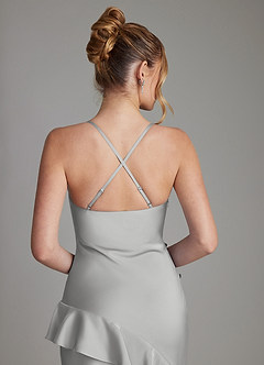 Azazie Jayda Bridesmaid Dresses Silver A-Line Ruched Stretch Satin Dress image6