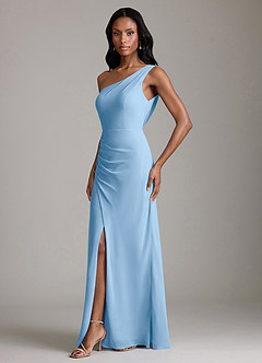 Azazie Madelyn Bridesmaid Dresses Powder Blue Mermaid One Shoulder Chiffon Convertible Dress image5