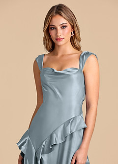 Azazie Sloane Bridesmaid Dresses Dusty Blue A-Line Sweetheart Neckline Metallic Satin Dress image7