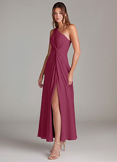 Azazie Brooke Brautjungfernkleider A-Linie One-Shoulder Chiffon Kleid Maulbeerrot image3
