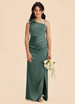Azazie Remi Junior Sea Moss Sheath Side Slit Stretch Satin Dress image1