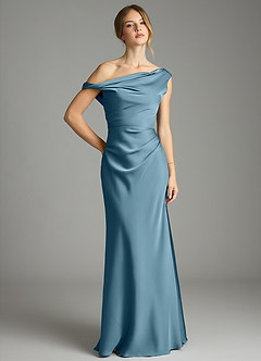 Azazie Emerson Bridesmaid Dresses Bermuda Mermaid Off the Shoulder Stretch Satin Dress image1