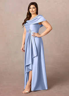 Azazie Branford Mother of the Bride Dresses Ice A-Line Pleated Stretch Satin Dress image11