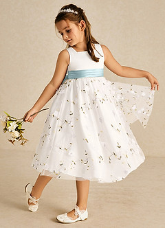 Azazie Pollie Flower Girl Dresses Ivory Mist A-Line Bow Tulle Dress image1