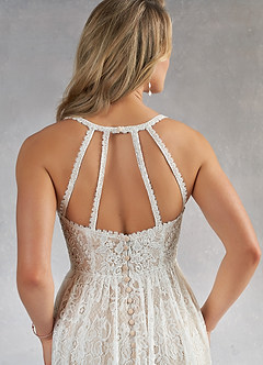 Azazie August Wedding Dresses Diamond White Nude A-Line Lace Dress image5