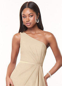 Azazie Liza Bridesmaid Dresses Champagne Mermaid One Shoulder Chiffon Dress image5