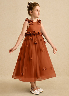 Azazie Atta Flower Girl Dresses Burnt Orange A-Line One Shoulder Tulle Dress image3