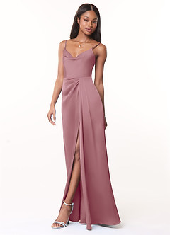 Azazie Brielle Bridesmaid Dresses Vintage Mauve A-Line Cowl Spaghetti Straps Stretch Satin Dress image3