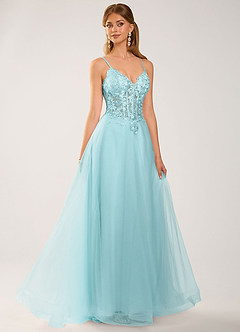 Calliem Blue Beading Lace Tulle Prom Dress image3