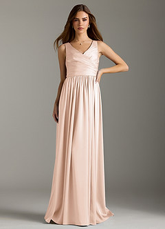 Azazie Keyla Bridesmaid Dresses Blushing Pink A-Line Pleated Stretch Satin Dress image3