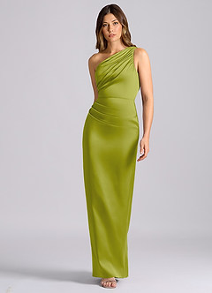 Azazie Akilah Bridesmaid Dresses Lemongrass Mermaid One Shoulder Stretch Satin Dress image4