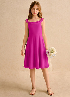Azazie Pup Girls Formal Flower Girl Dresses Fuchsia A-Line Pleated Chiffon Dress image4
