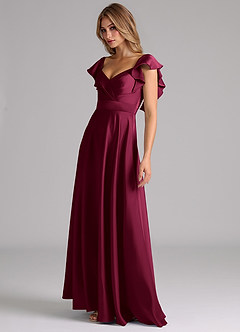 Azazie Leilani Robes de demoiselle d'honneur Robe Trapèze en Satin extensible Drapé Bourgogne image8