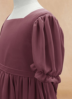 Azazie Joss Flower Girl Dresses Sangria A-Line with Sleeves Chiffon Dress image7