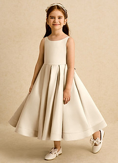 Azazie Babs Blumenmädchenkleider Ballkleid Plissee Matte Satin Kleid Champagner image8