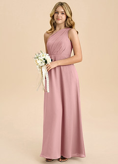 Azazie Phaedra Junior Jurk van Chiffon met A-Lijn Geplooid Stoffige Roos image5