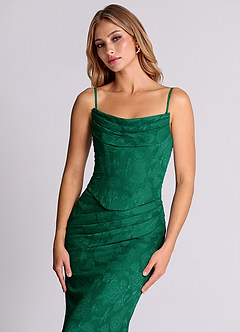 Azazie Sorrel Abiti da Damigella Abito Convertibile Sirena in Burnout Floreale Corsetto Smeraldo image7