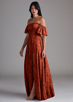 Azazie Sue Bridesmaid Dresses Auburn A-Line Off the Shoulder Floral Burnout Convertible Dress image4
