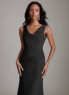 Azazie Linelle Bridesmaid Dresses Black Mermaid Pleated Chiffon Dress image3