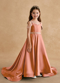 Azazie Jodi vestidos de niña de las flores Vestido de Mai Tai de Satin Mate de Corte En A image3